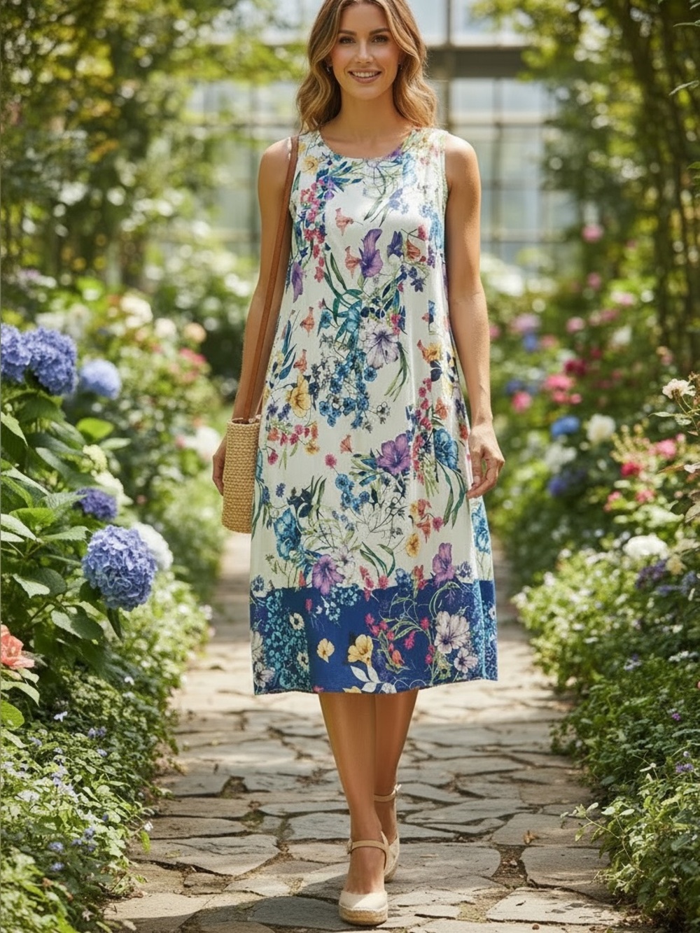 J Jill Watercolor Floral Print Dress S sleeveless Cottage Fairy Feminine Summer